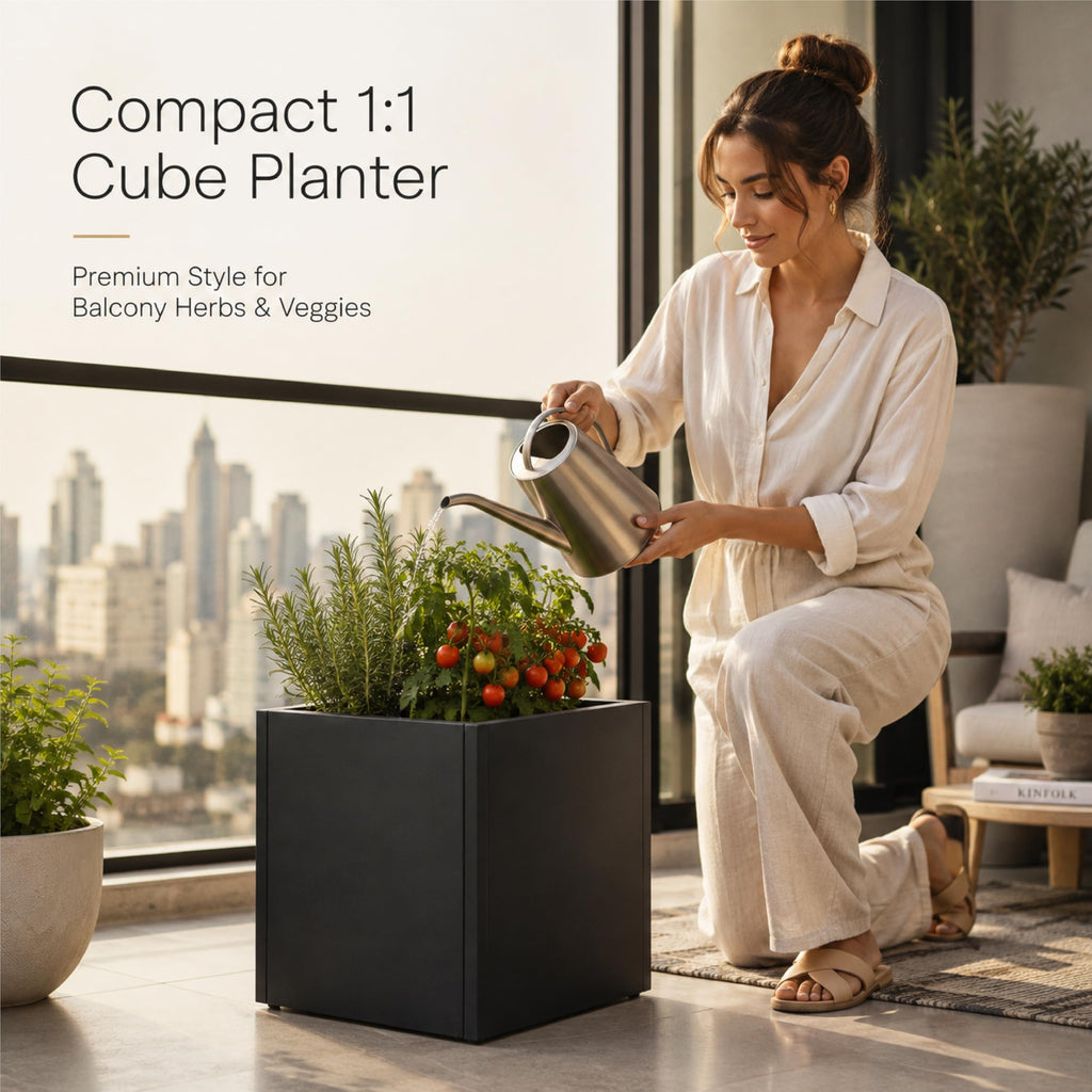 Galvanized Steel Metal Square Planter for Indoor Outdoor 1Set