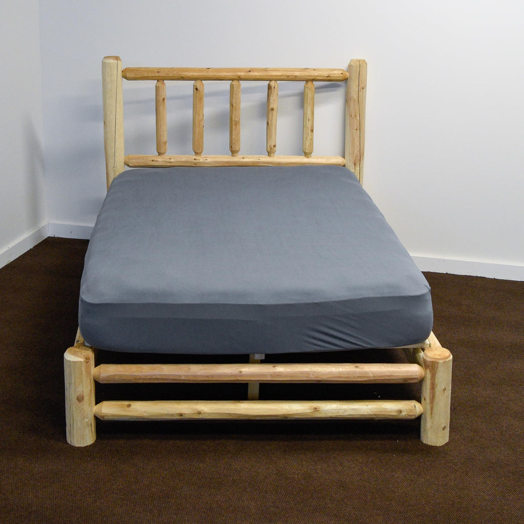 Log Platform Bed Frame with Headboard - Unfinished, Natural, Solid White Cedar Wood, No Boxspring