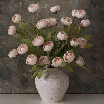 27" Faux Silk Peony Artificial Flowers Stems for Vase (Beige) - Set of 6