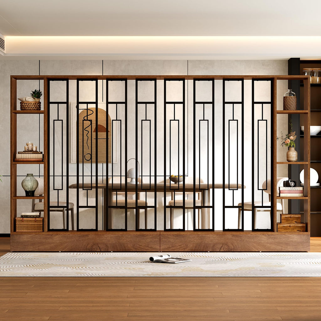 Room Divider with Shelves, 71" Freestanding Storage Room Divider