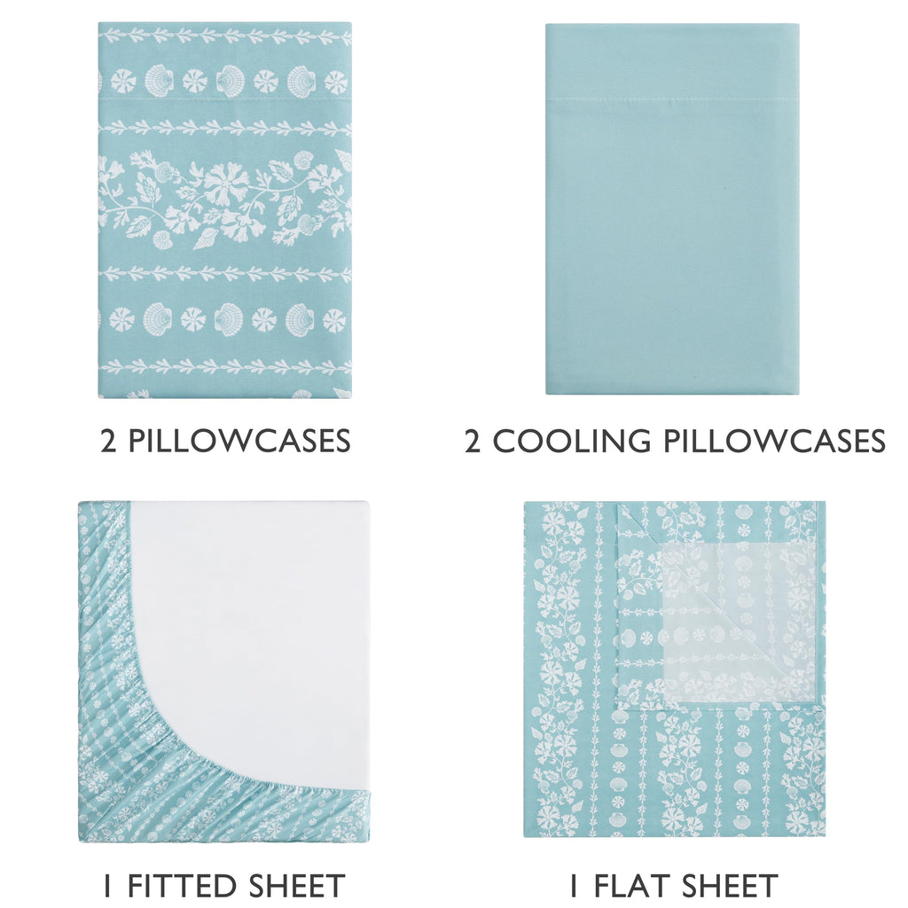 6-Pc Sheet Set with Cooling Pillowcases, Coastal Stripe