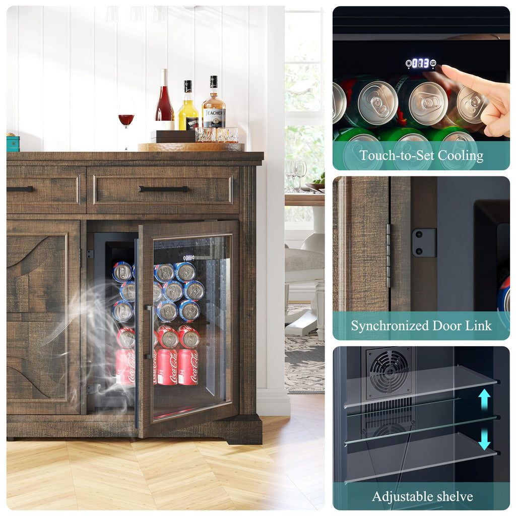 60" Coffee Bar Cabinet with Fridge, Mini Fridge Cabinet, Sideboard Cabinet