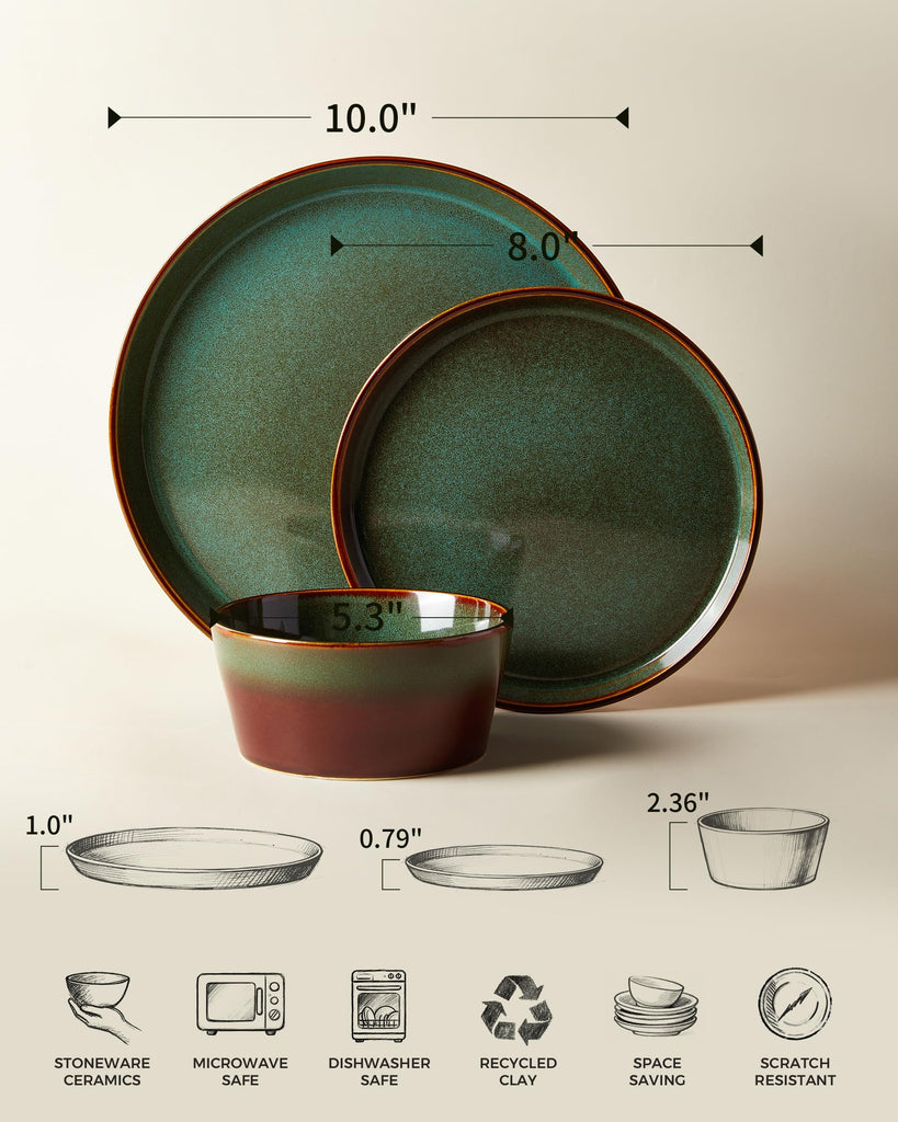 Ceramic Plates and Bowls Sets for 6, 18pcs Dinnerware Sets, Dish Set