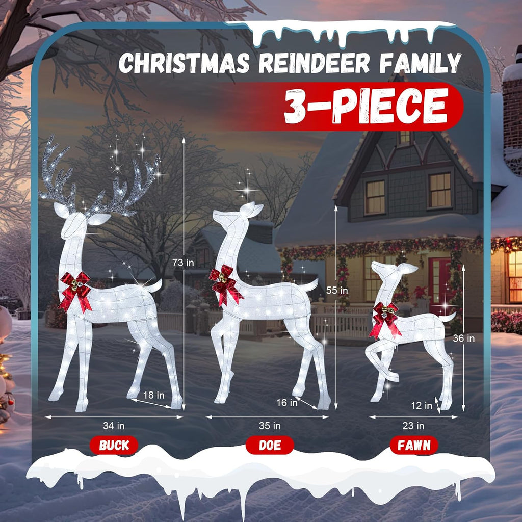 72" Light Up Deer Outdoor Christmas Decorations, 3-Piece Reindeer Set Decor