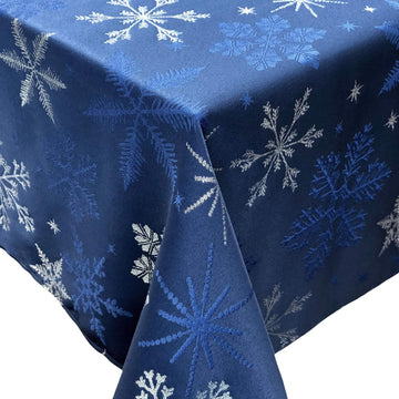 Holiday Blue Snowflakes Metallic Jacquard Woven Tablecloth (60" x 120" Rectangle)