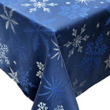 Holiday Blue Snowflakes Metallic Jacquard Woven Tablecloth (60" x 120" Rectangle)