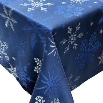 Holiday Blue Snowflakes Metallic Jacquard Woven Tablecloth (60" x 84" Rectangle)