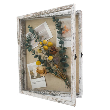 13x16 Wood Shadow Box Frame Glass Door Display Case with Linen Back and 6 Stick Pins, 1.5 inches Interior Depth, Ideal