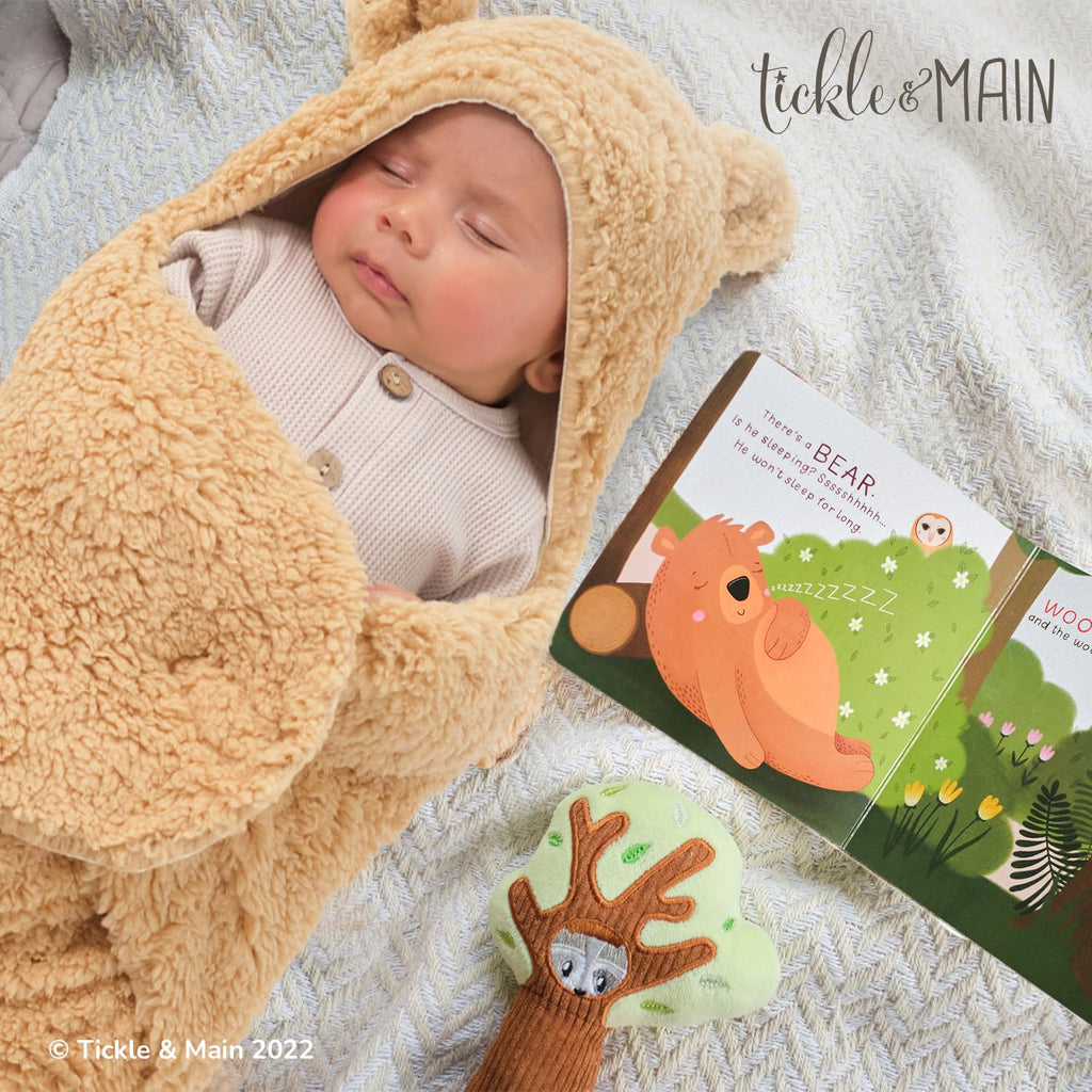 Forest Animal Newborn Gift Set - Piece, 26 x 29 in Cotton Swaddle Blanket - Plush Tree Rattle & Storybook