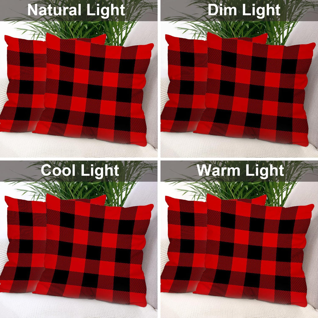 Red Black Plaid Throw Pillow Covers, Simple Rustic Lumberjack Geometric Retro Decorative Pillow Covers Digital
