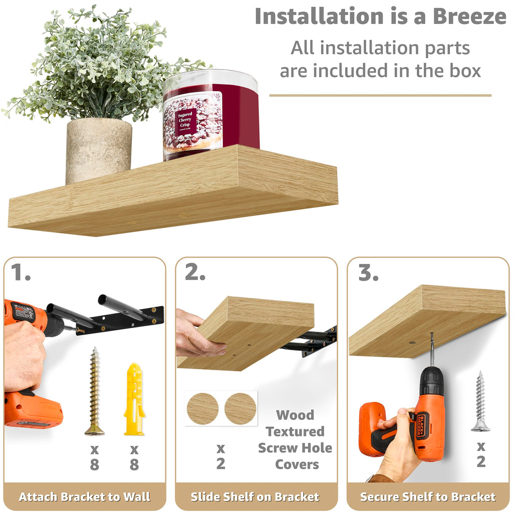 16 Inch Floating Shelves for Wall (2 Pack, Maple Wood)