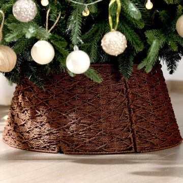 Woven Rattan Christmas Tree Collar, Neutral Wicker Tree Skirt, Rustic Farmhouse Christmas Stand Base Cover Decor