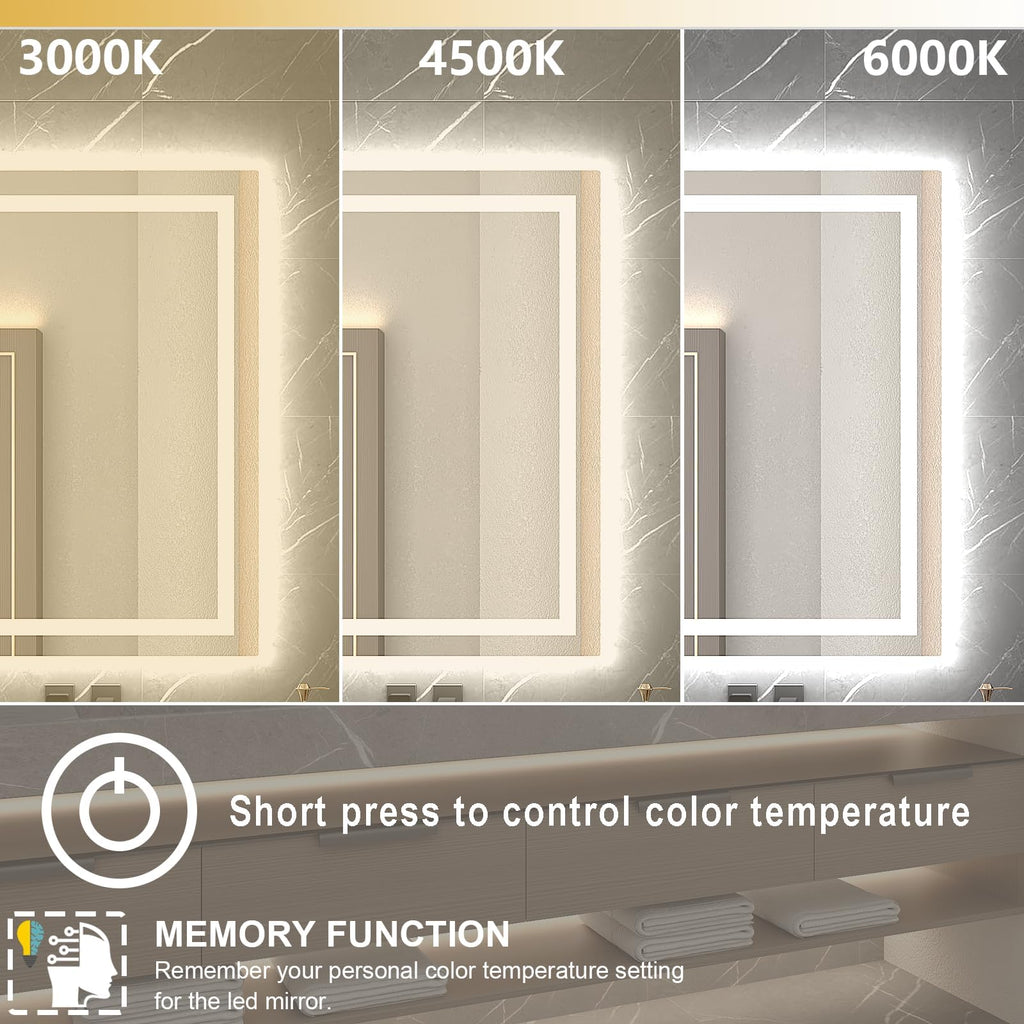 LED Mirror 28x36 Lighted Bathroom Vanity Mirrors with Lights, Brighter Frontlit and Backlit Anti-Fog Mirror, Tempered