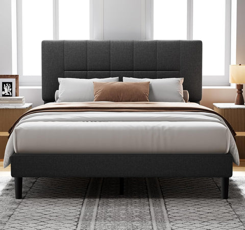 Queen Bed Frame with 12 Thickened Legs&Fabric Upholstered Headboard,1300 lbs Strong Weight Capacity