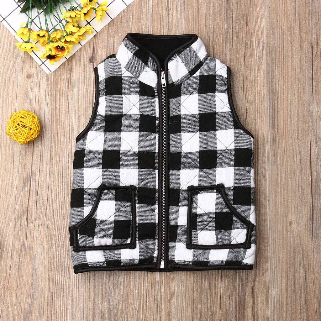 Toddler Baby Girls Winter Warm Vest Clothes Buffalo Plaid Jacket Kids Puffer Quilted Gilet Coat