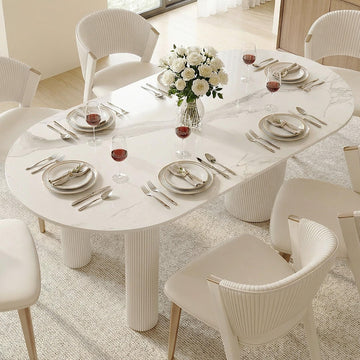 71'' Oval Dining Table for 6-8 People, Scandinavian Wood Dinner Kitchen Table with Sintered Stone Tabletop and Round