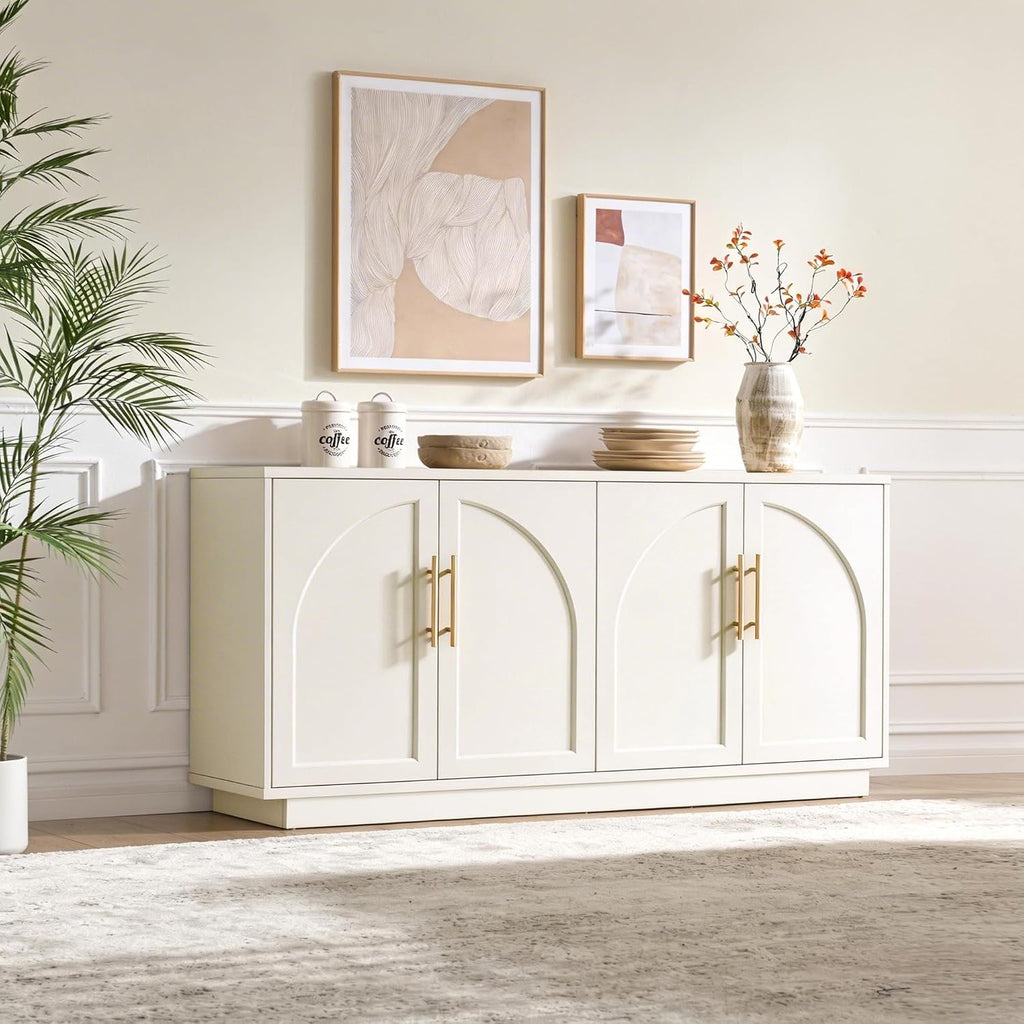 Buffet Cabinet with Storage, 59'' Modern Arched Sideboard Cabinet w/Adjustable Shelves, Wood Media TV Console Table