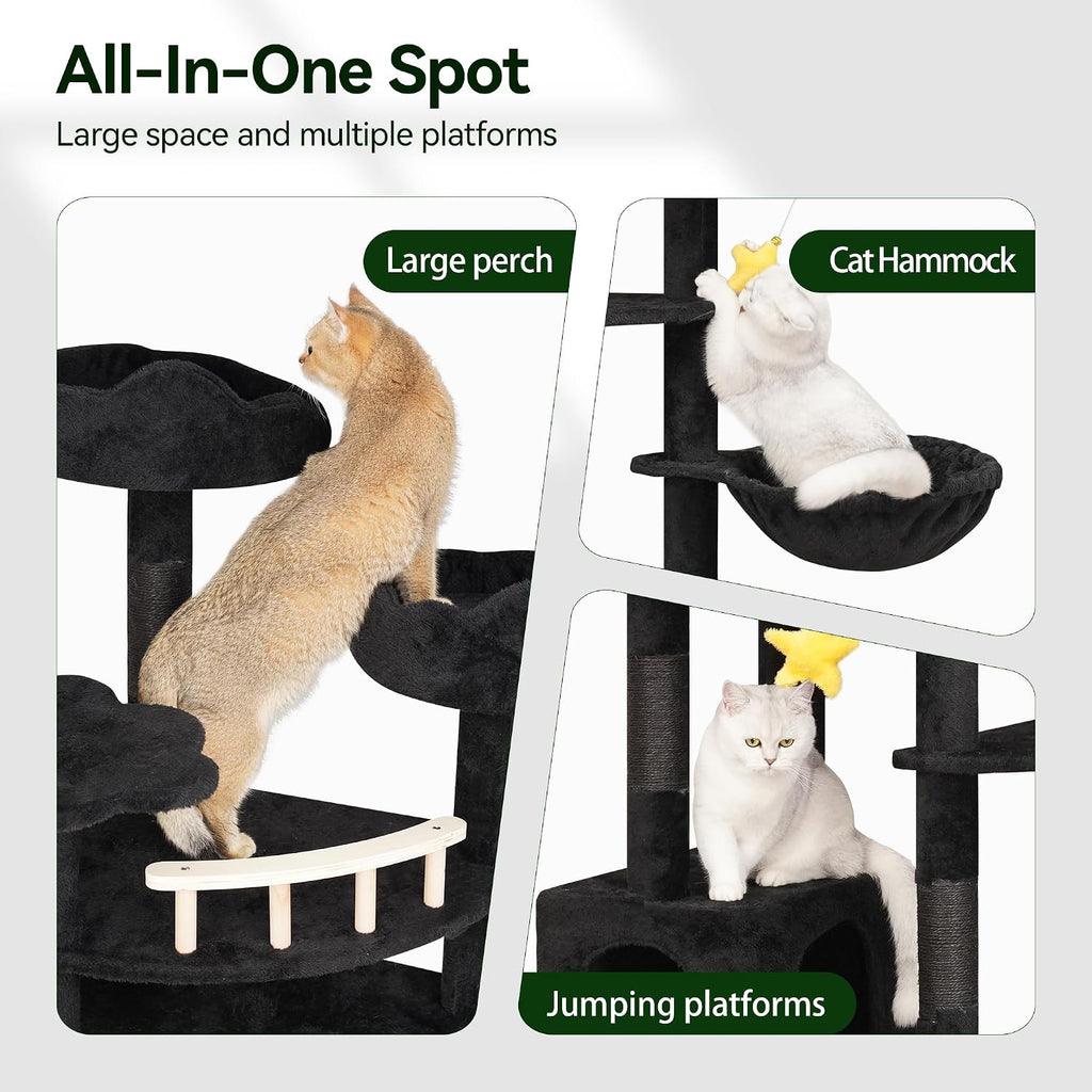 Black Cat Tree, 79in Tall Tower for Multiple Indoor Cats Large Adult