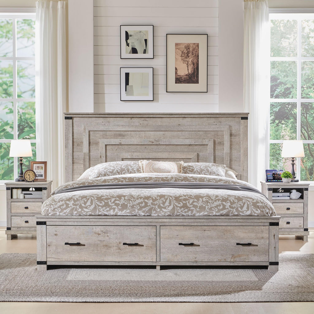 54" Tall Farmhouse Bed Frame, Light Rustic Oak
