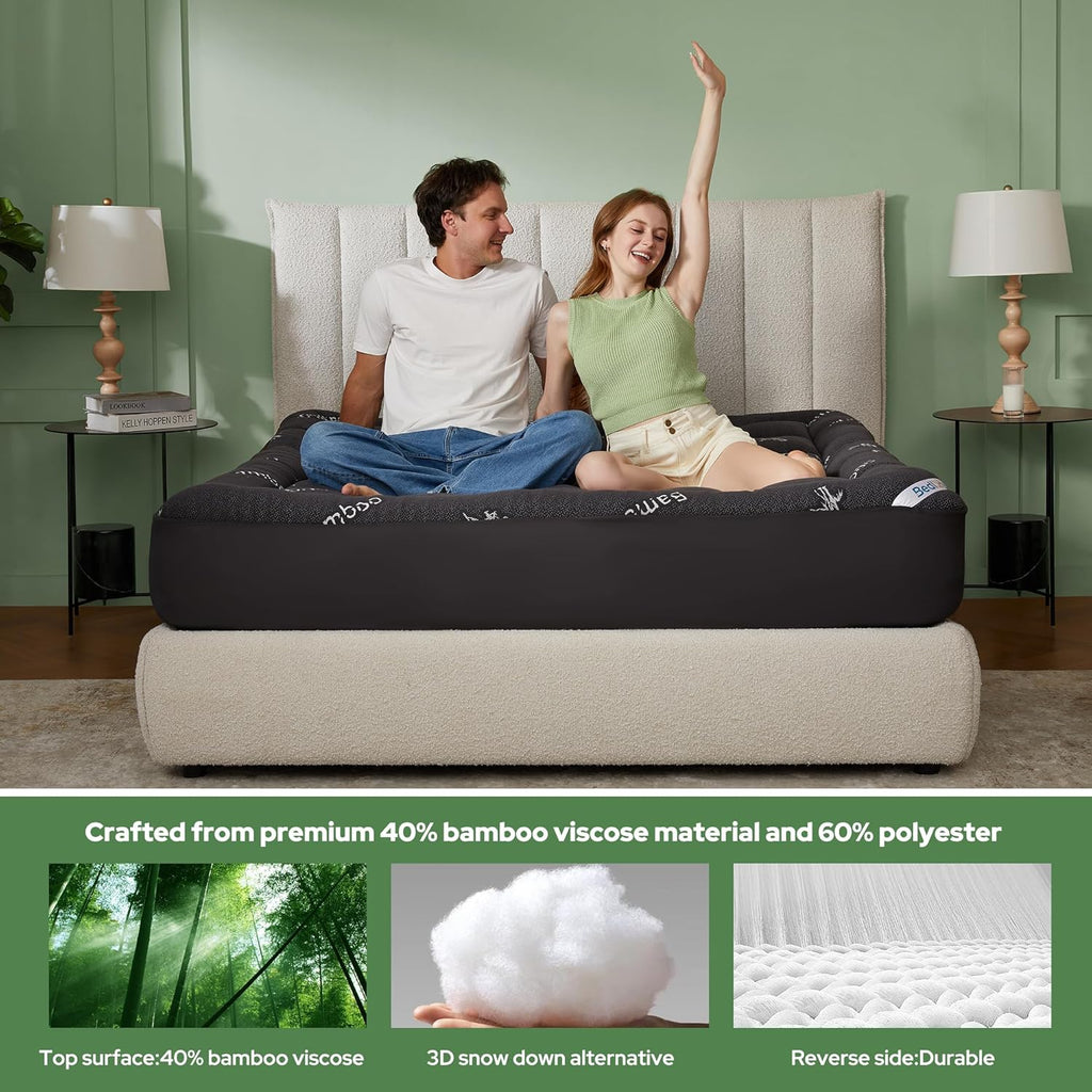 King Mattress Topper Viscose Bamboo, Thick Pillow Top Mattress Pad | Stretchable Pockets Fit 6"-18" Mattress, Soft