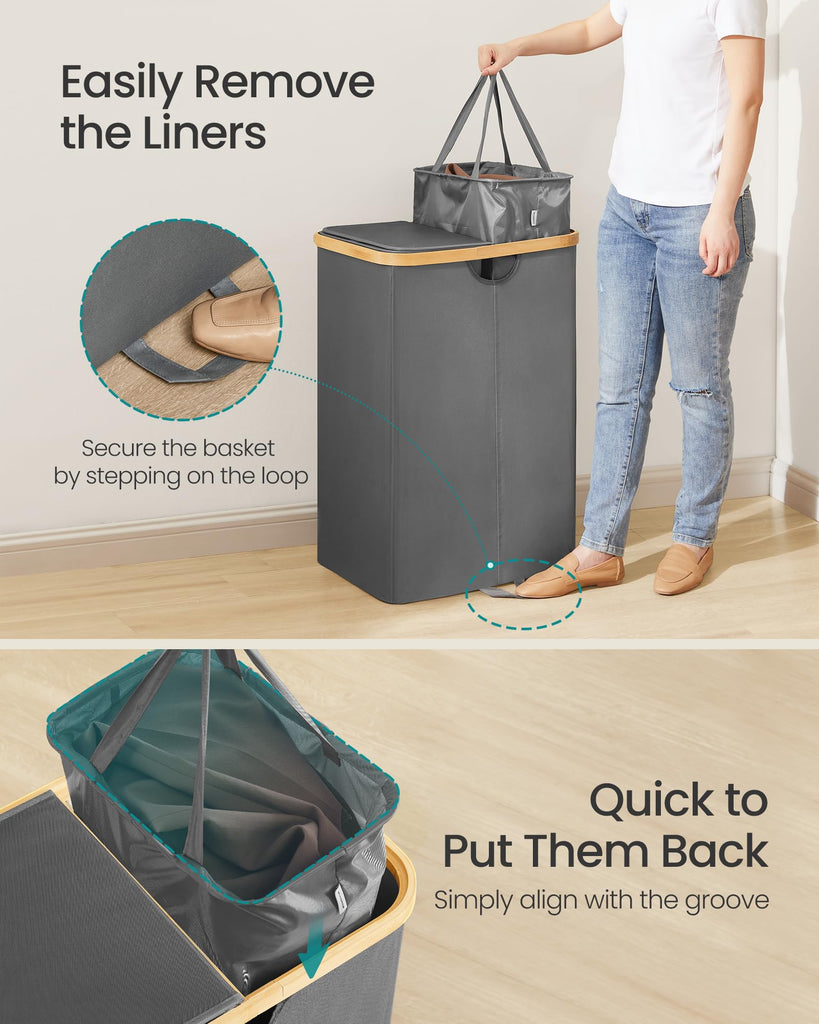 Laundry Hamper with 2 Lids, 150L Laundry Basket,2 Compartments