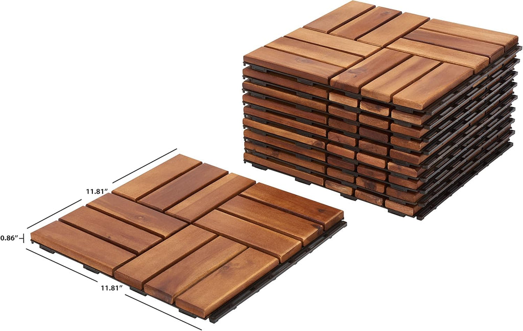 Outdoor Collection Hanoi Natural Acacia Wood 12-Slat Interlocking Floor Tile Patio Deck 12 x 12-inch (Set of 10)