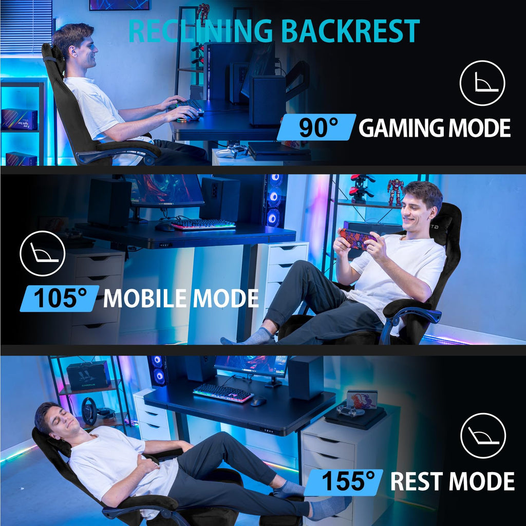 Gaming Chair Fabric with Pocket Spring Cushion, Big and Tall Gamings Chairs High Back Computer Chair with