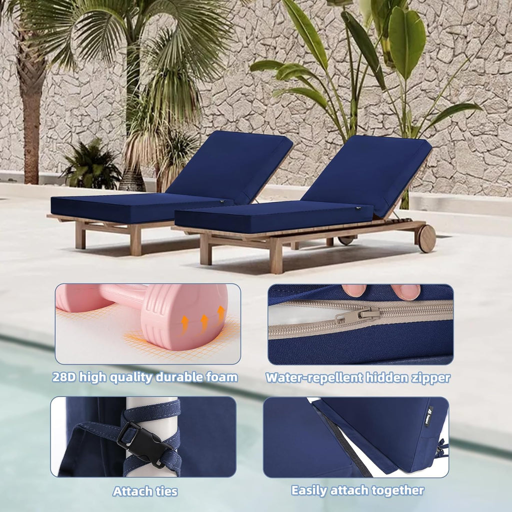 Chaise Lounge Cushions Outdoor 72 x 21 x3 Inch Waterproof & 3-Year Fade Resistant Outdoor Lounge Chair Cushions with