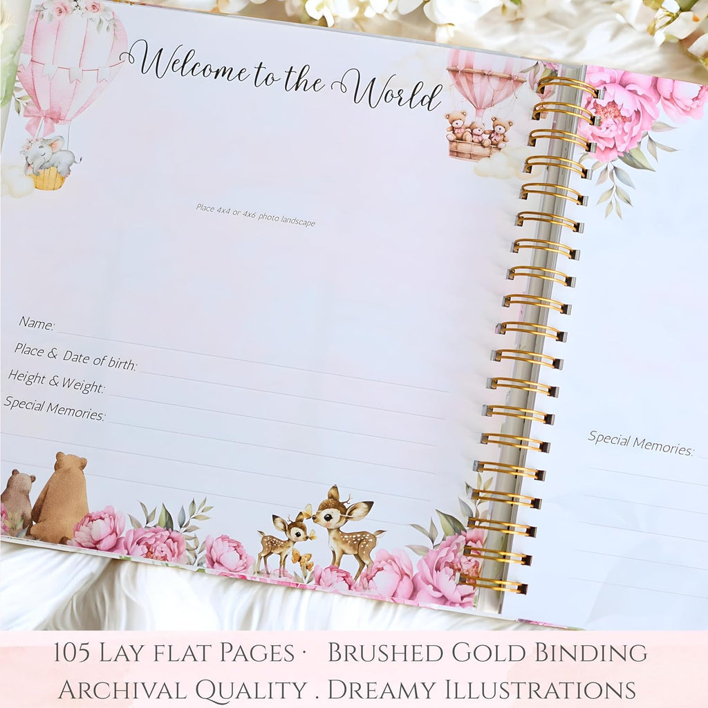 Luxury Baby Girl Memory Book Set - Keepsake Journal & Milestone Album from Pregnancy to Age 5 with Premium Gift Box