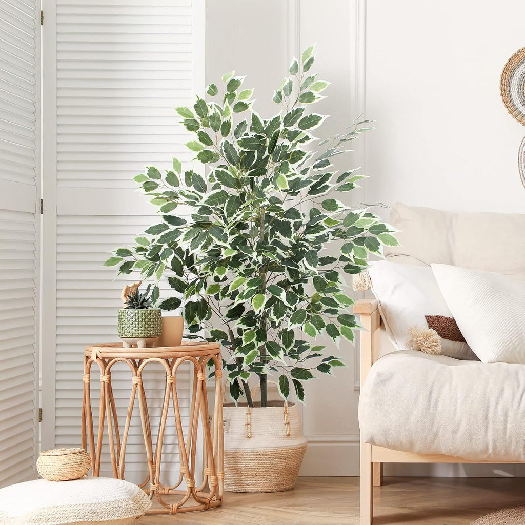 Artificial Ficus Tree - 4 FT Tall Silk Fake Tree with Pot - Lifelike Foliage & Branches Decor