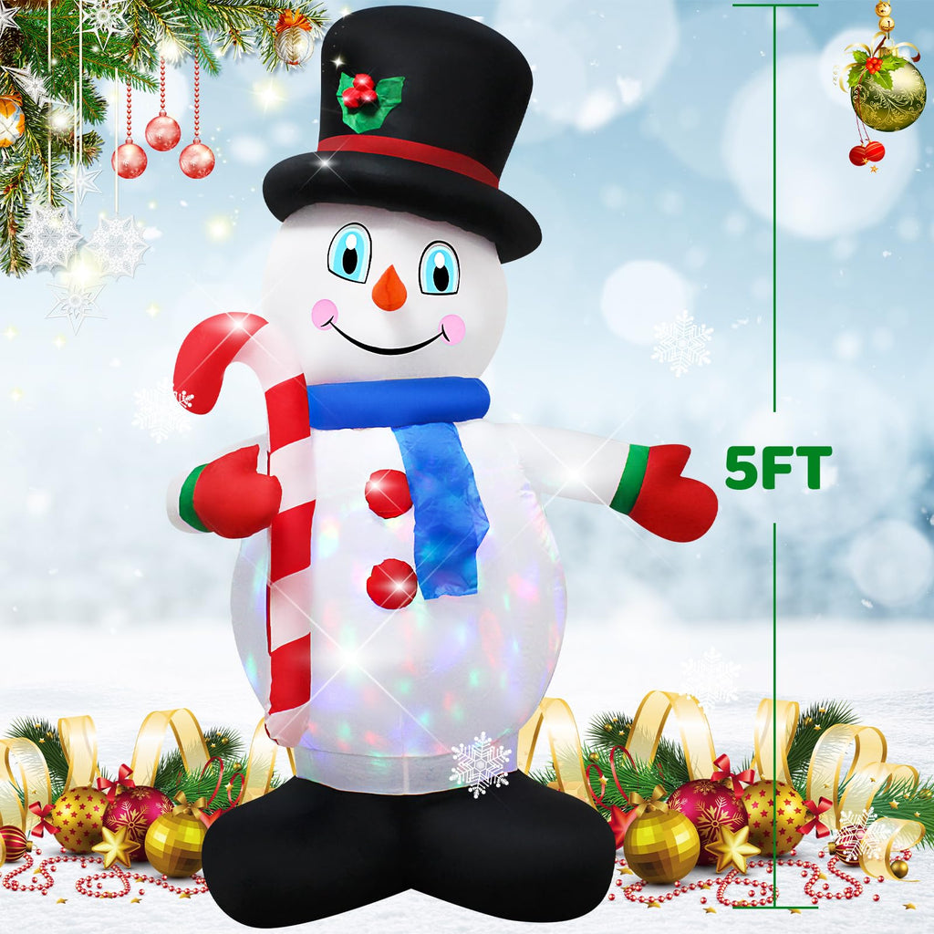 5Ft Christmas Inflatable White Snowman with LED Lights Decoration