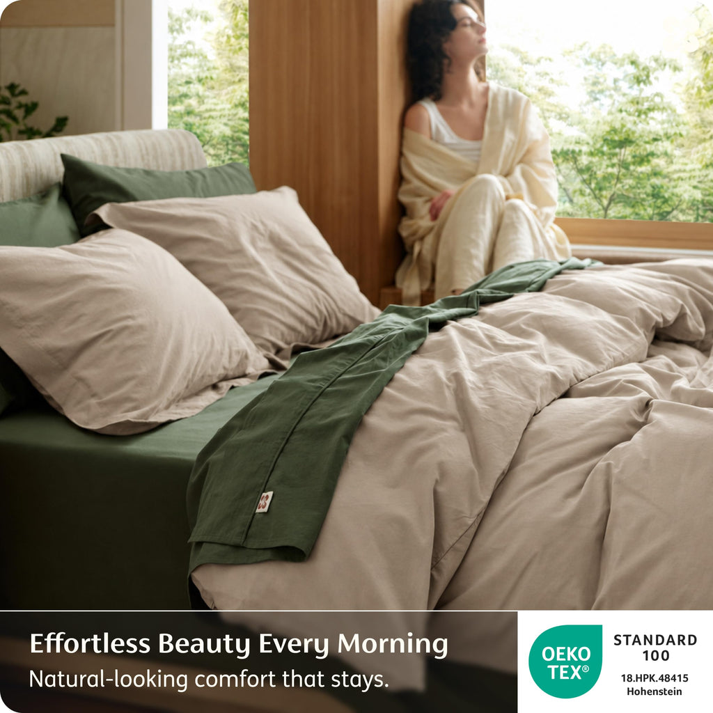 PureWoven 100% Washed Cotton Duvet Cover Set, Oversized King, 3-PC