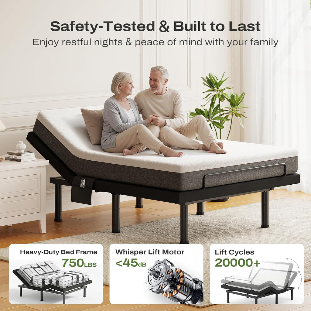 Twin XL Adjustable Bed Frame with Massage and Head & Foot Incline