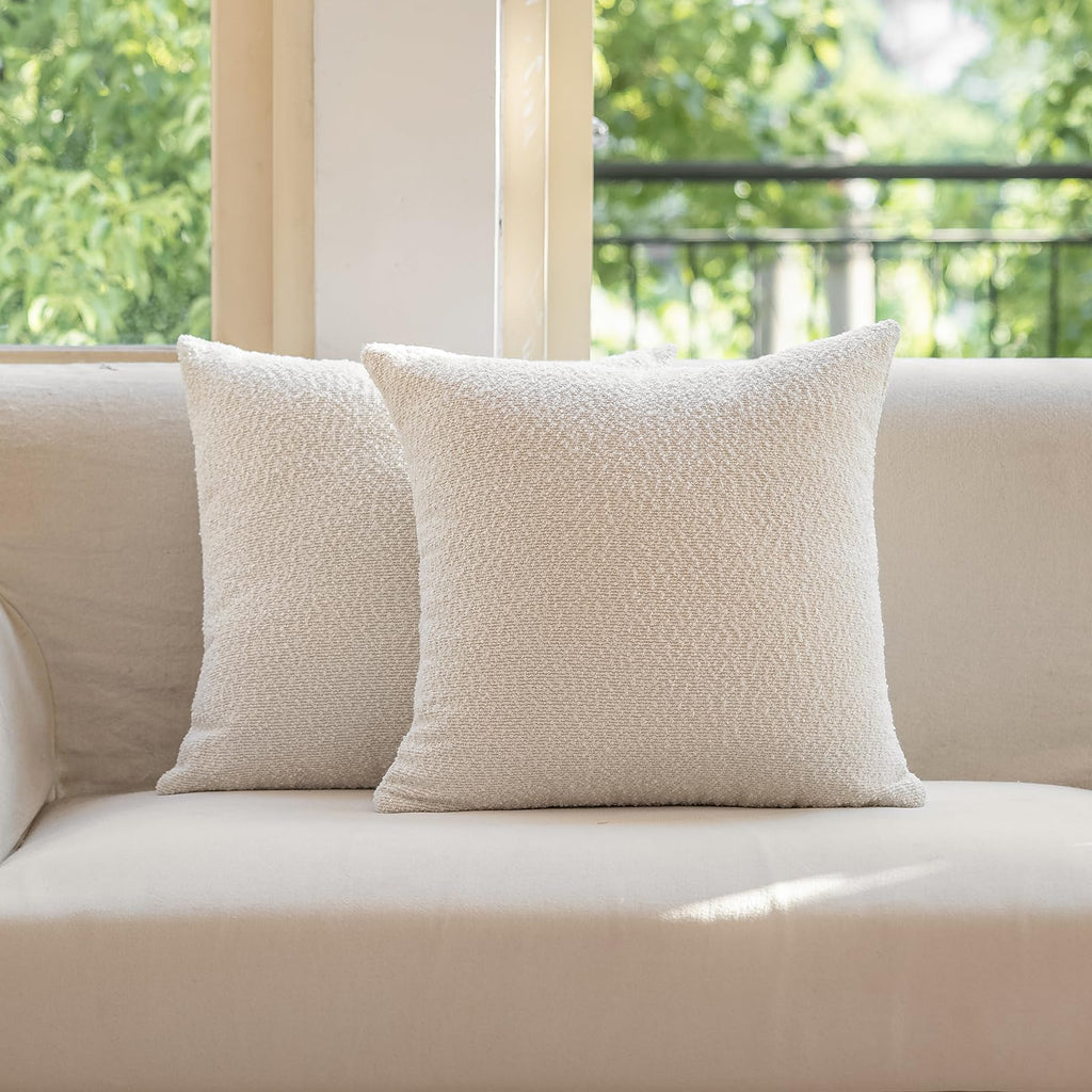 Decorative Throw Pillow Covers 22x22 Inch Pack of 2, Textured Boucle Neutral Cushion Cases for Bed Couch Sofa, Accent