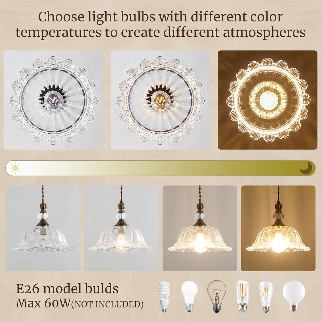 Vintage Pendant Light Fixtures for Kitchen Island Brass Gold 10.6" Glass Small Pendant Lights Adjustable Hanging