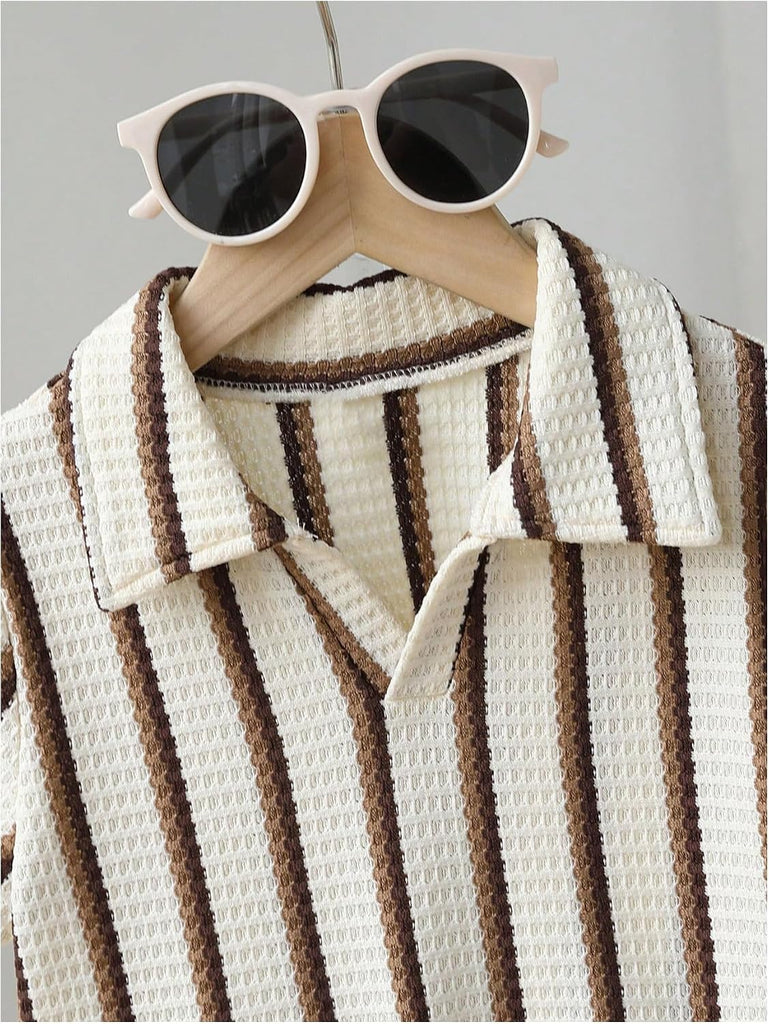 Boy's 2 Piece Outfit Summer Striped Short Sleeve Shirt & Shorts