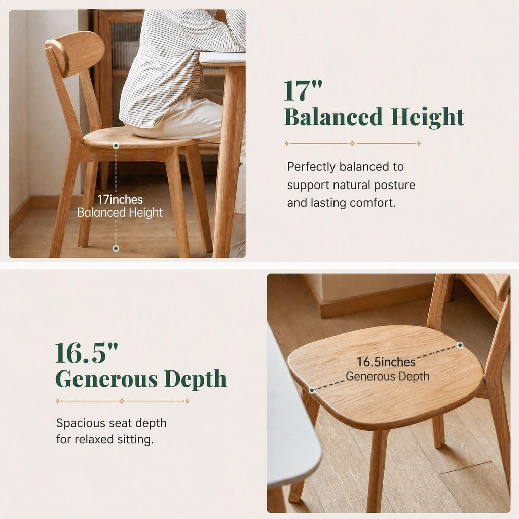 Oak Dining Chairs Set of 4, 100% Solid Wood Kitchen Chairs with Curved Backrest, Mid Century Modern & Farmhouse Side