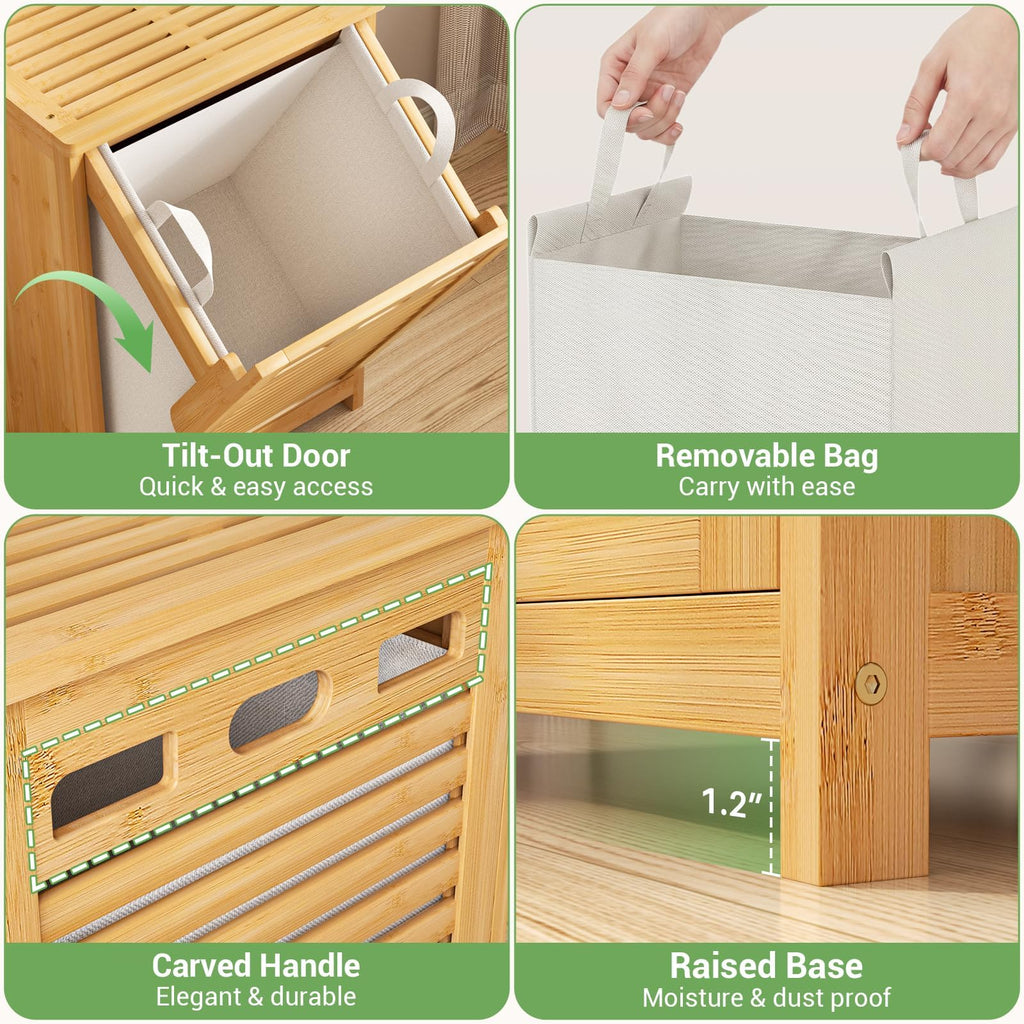 Bamboo Tilt Out Laundry Hamper Cabinet with 15.5 Gal Removable Bag