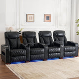 Luxury Home Theater Seating - Power Recliner with Adjustable Headrests, Blue LED Ambient Lighting, Tray Table