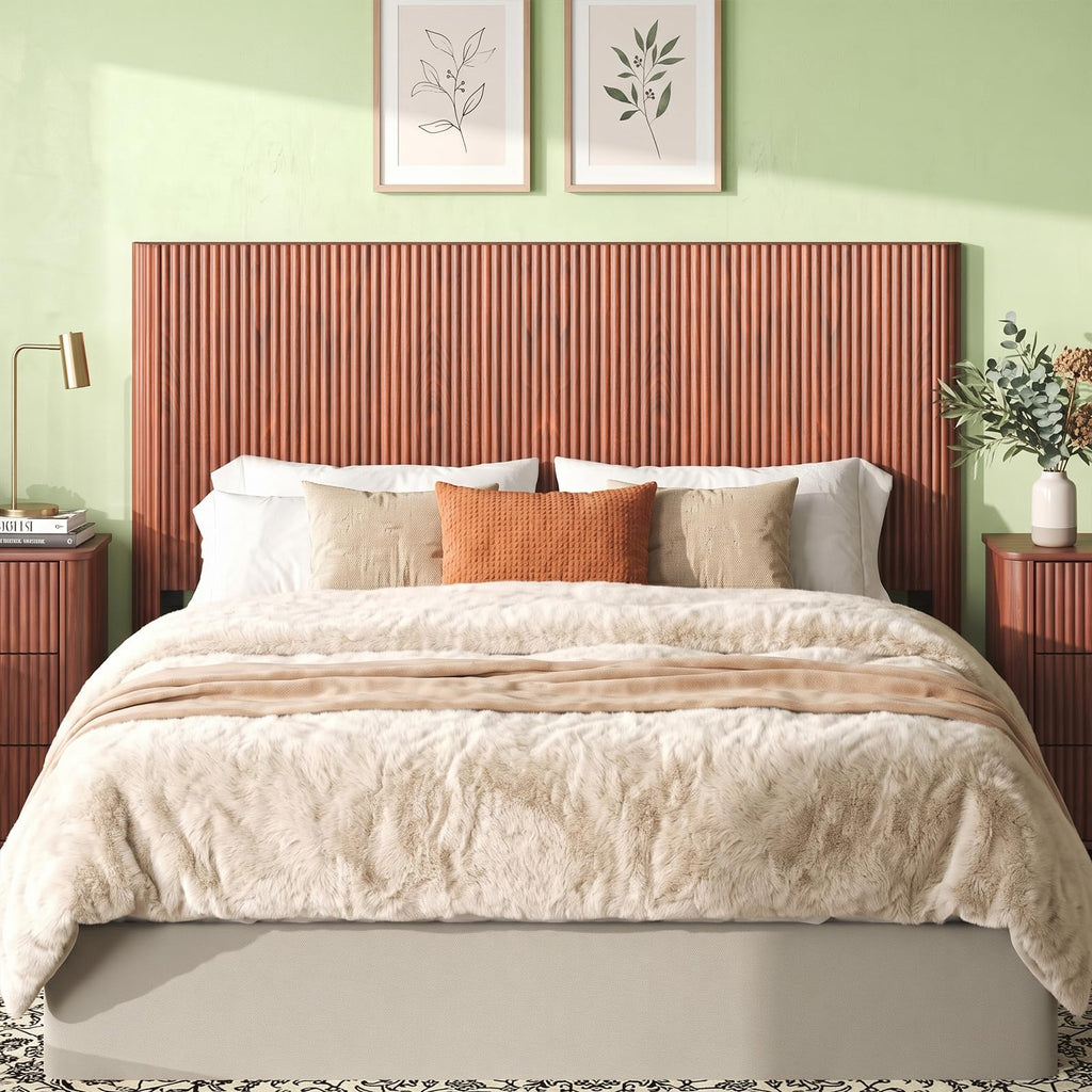 65.4'' Fluted Headboard Queen, Wooden Queen Headboard Only, Modern Farmhouse & Vintage Fluted Panel, Walnut