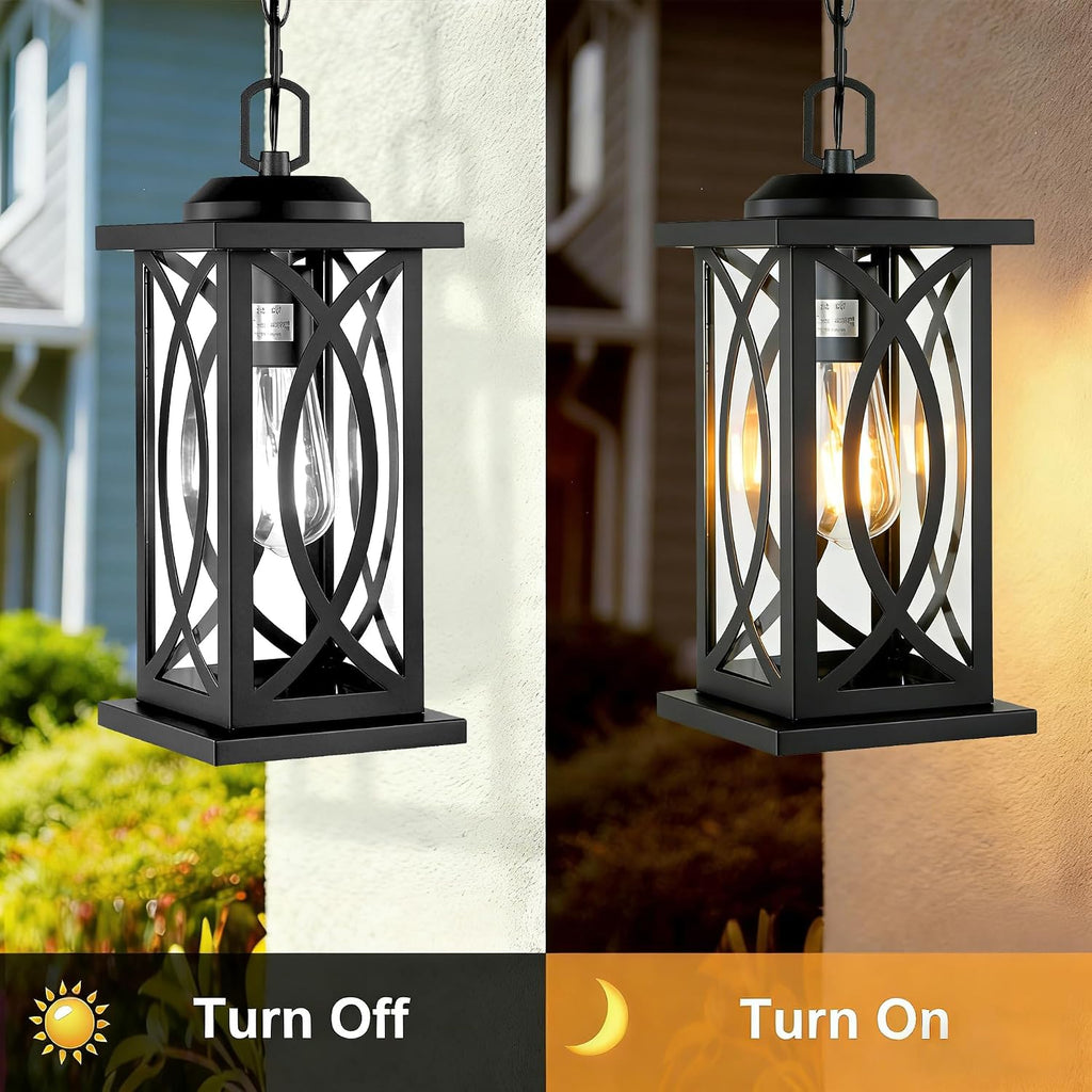Outdoor Pendant Light, Farmhouse Hanging Lantern Light Fixture with Clear Glass Shade