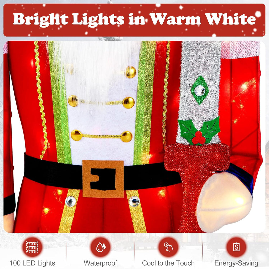 5 FT Christmas Lighted Nutcracker Holding Glitter Sword Decoration