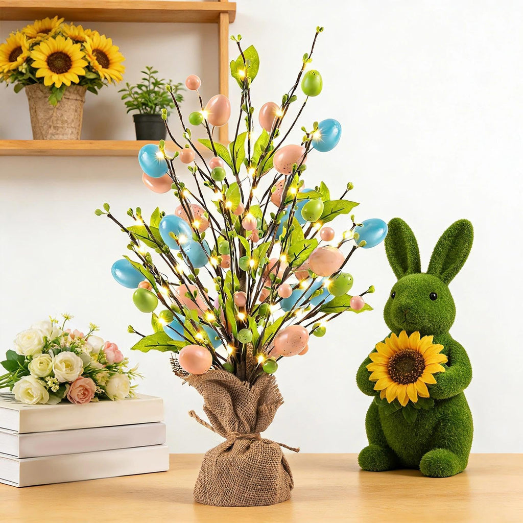 Easter Egg Tree for Table, 18Inch Pearl Tree Decorations with Eggs Hanging String Lights Party Wedding Holiday