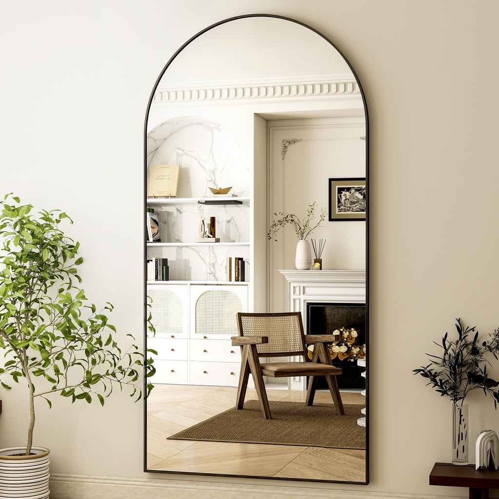 76"x34" Arched Full Length Mirror, Black