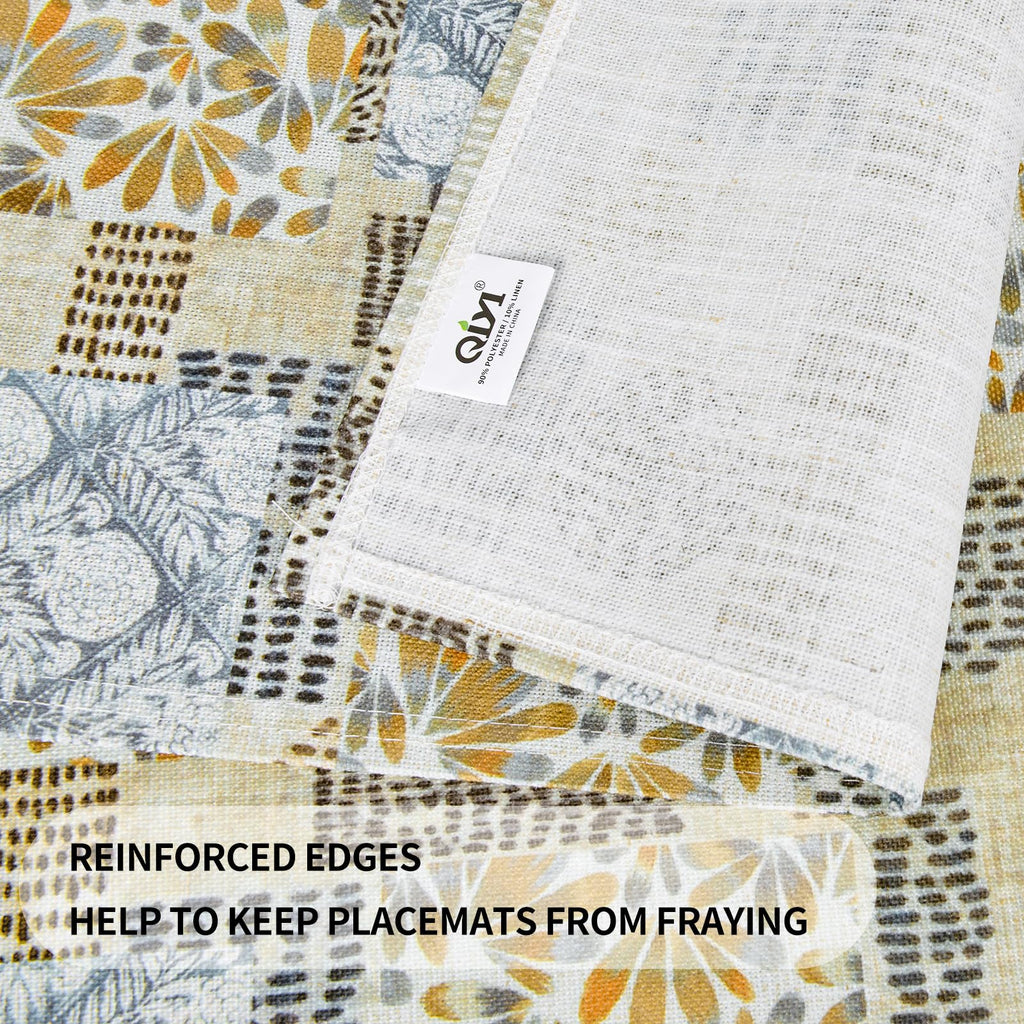Table Placemats Set of 6, 12"x18" Linen Place Mats, Floral Patchwork