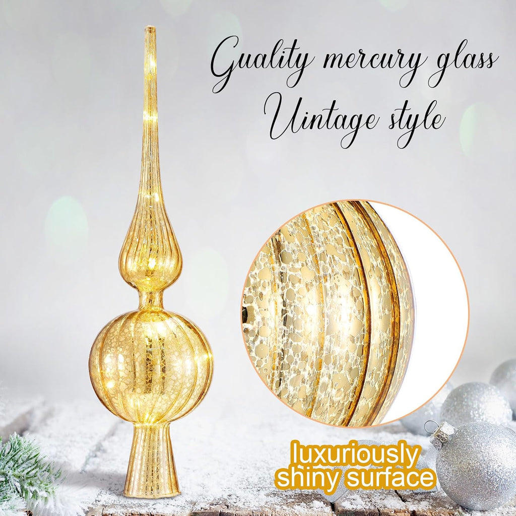 12" Mercury Glass Christmas Tree Topper,Classic,Golden