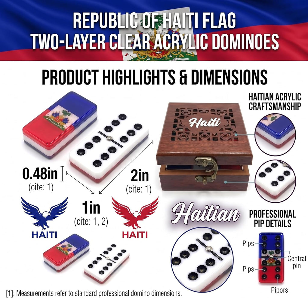 Haiti Flag Premium Edition Haitian Flags Dominoes Set Deluxe - Double Six Domino Adult Tiles with Haiti Flag Design