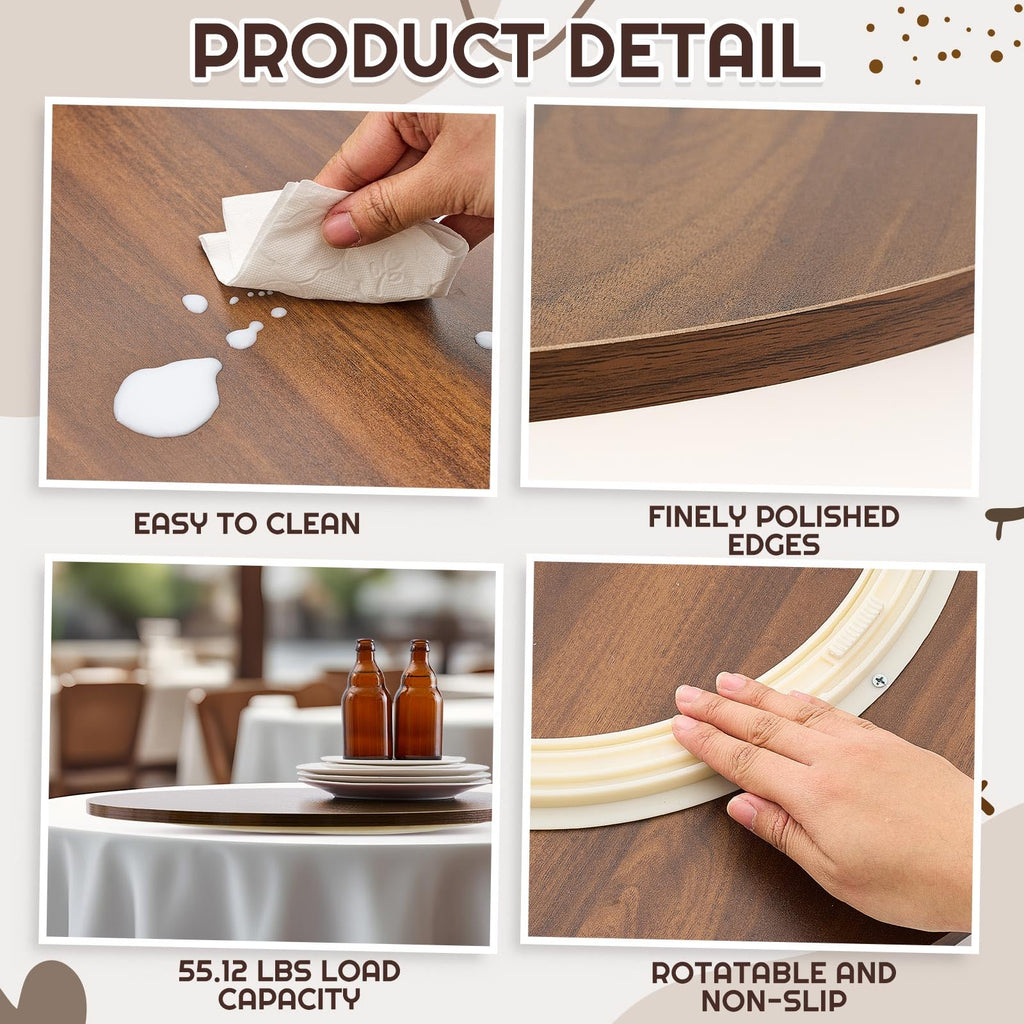24'' Lazy Susan Turntable Tray for Table Top, Black Walnut