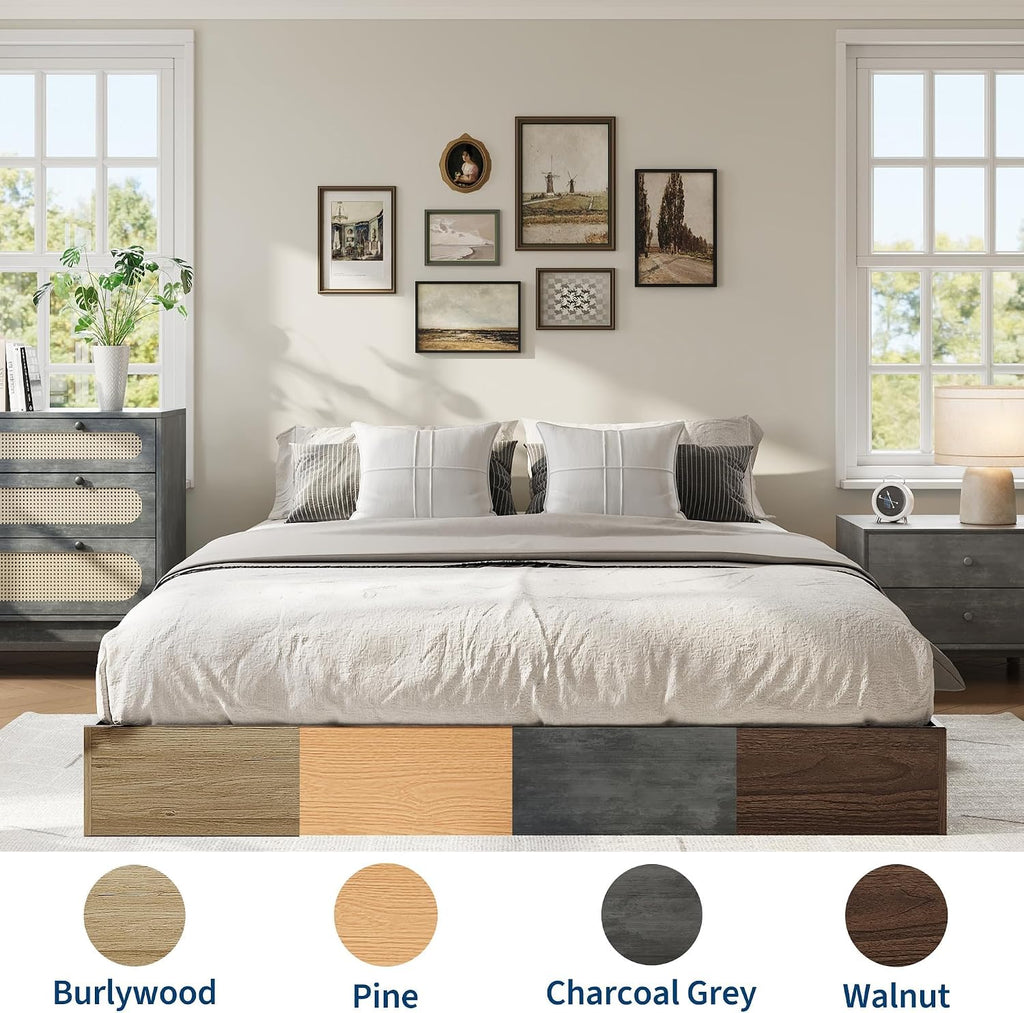 Wood Platform Bed Frame with Low Profile Design