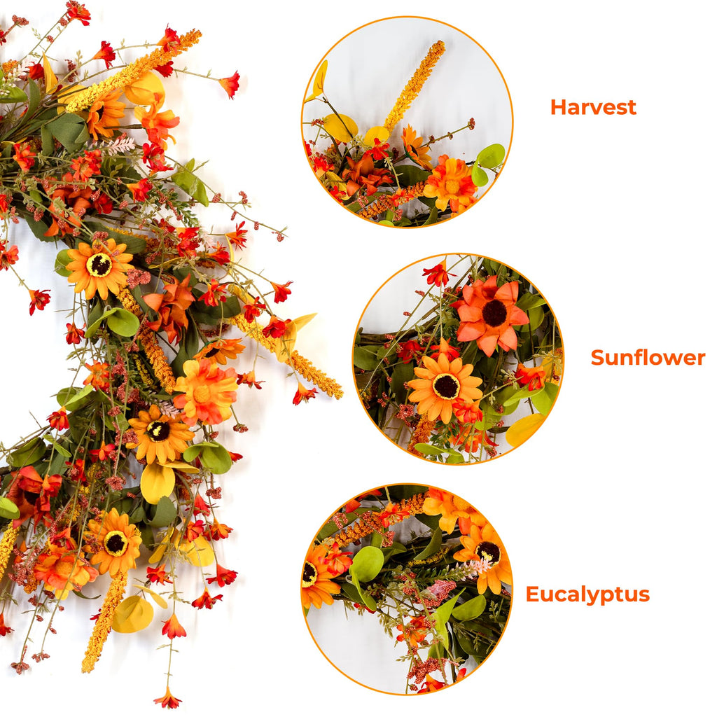 Fall Wreath for Front Door 26 inch Autumn Sunflower Harvest Outdoor